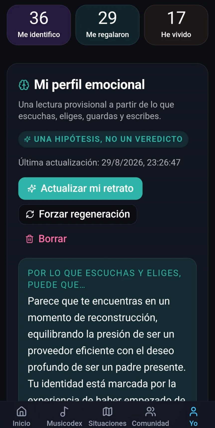Mi perfil emocional: estadísticas y lectura personal en EduKar